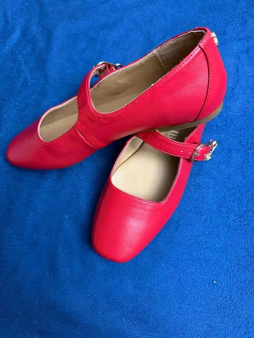 Sam & Libby Red Mary Jane Flats with Square Toe and Buckle Strap
